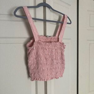 (American Eagle) Cropped & Smocked Floral Pink Tanktop w/Lettuce Hems size L